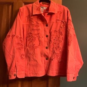 Coldwater Creek Jacket Size 2x with flower appliqué